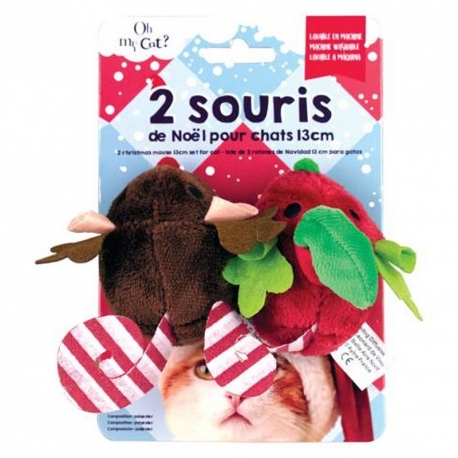 Jouet Pour Chat Un Lot De 2 Souris De Noel En Peluche