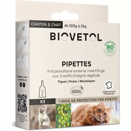 3 + 1 gratuite Pipettes anti puce chat Biovétol