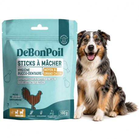 DeBonPoil – Sticks à mâcher Volaille Hygiène Bucco-Dentaire pour Moyen & Grand Chien